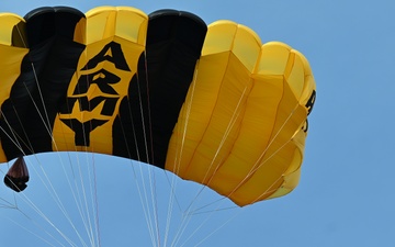 Members of the U.S. Army Parachute Team perform a demonstration jump into Nissan Stadium Sunday, November 17th, 2024.