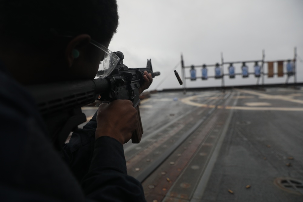 USS Dewey (DDG 105) Conducts Small Arms Live-Fire Exercise While Operating in the East China Sea