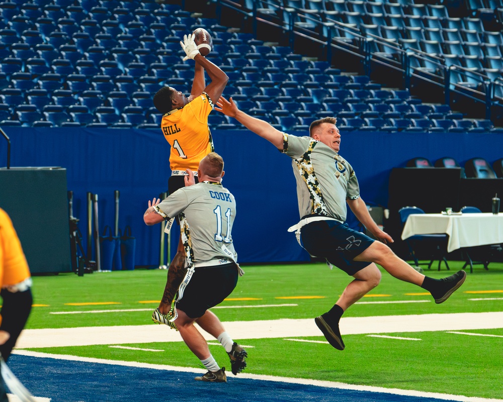 Service members participate in flag football scrimmage hosted by Indianapolis Colts