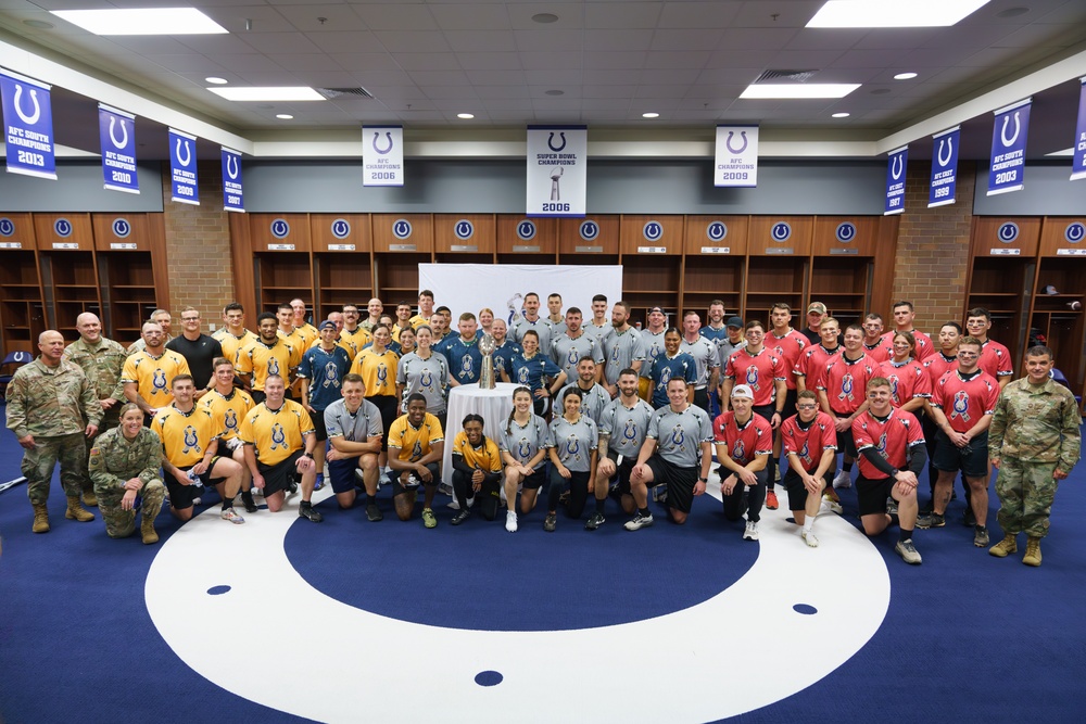 Service members participate in flag football scrimmage hosted by Indianapolis Colts