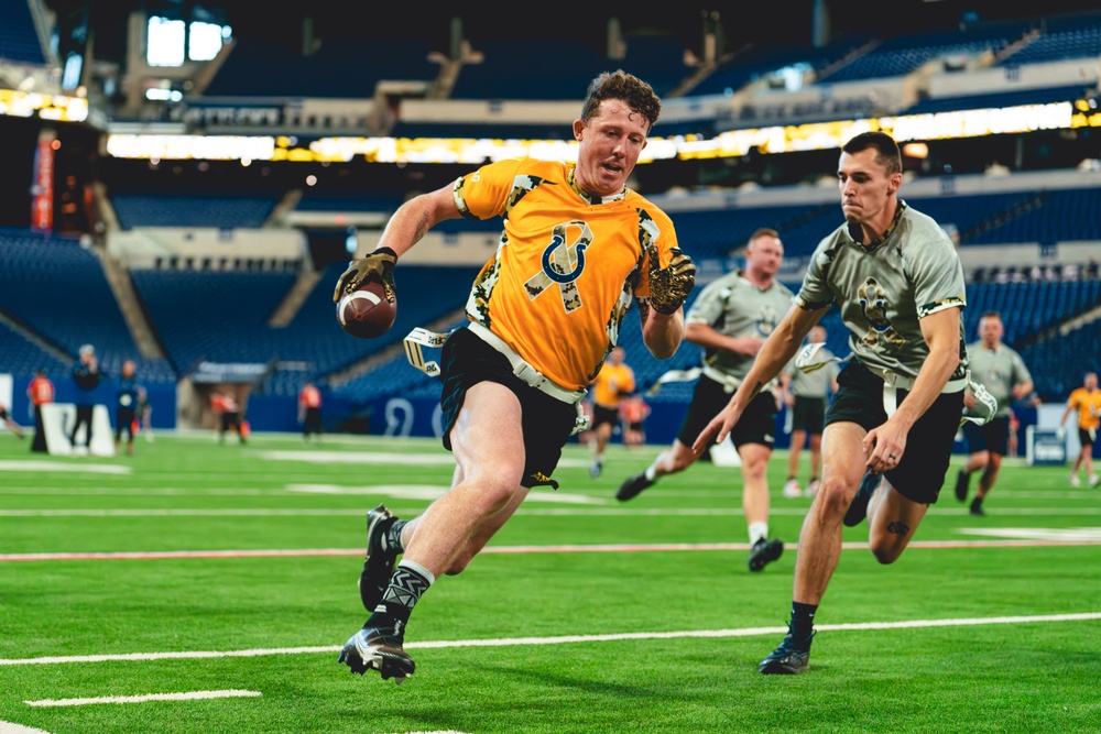 Service members participate in flag football scrimmage hosted by Indianapolis Colts