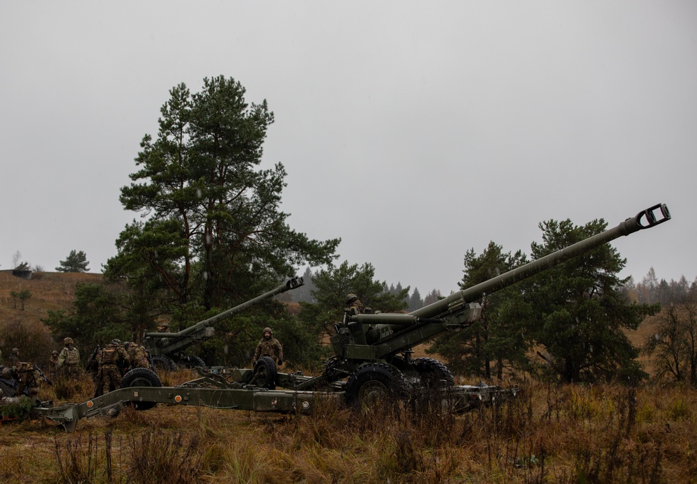 Italian Army 155mm FH70 towed howitzers conduct live fires during Exercise Dynamic Front 25