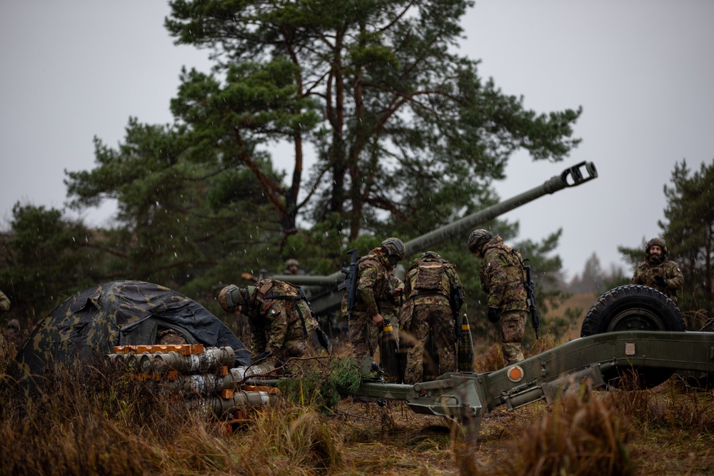 Italian Army 155mm FH70 towed howitzers conduct live fires during Exercise Dynamic Front 25