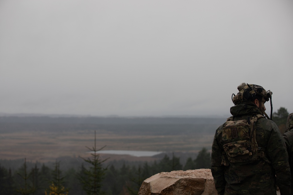 Multinational joint terminal attack controllers execute a close air support mission as part of Dynamic Front 25