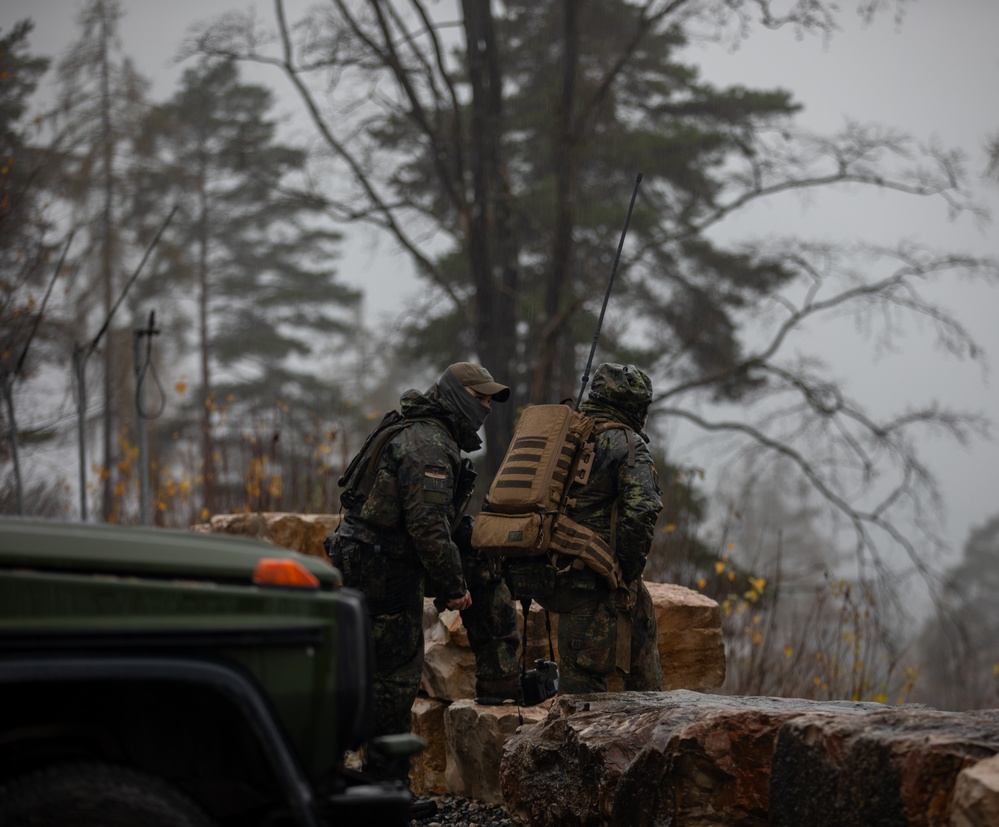 Multinational joint terminal attack controllers execute a close air support mission as part of Dynamic Front 25