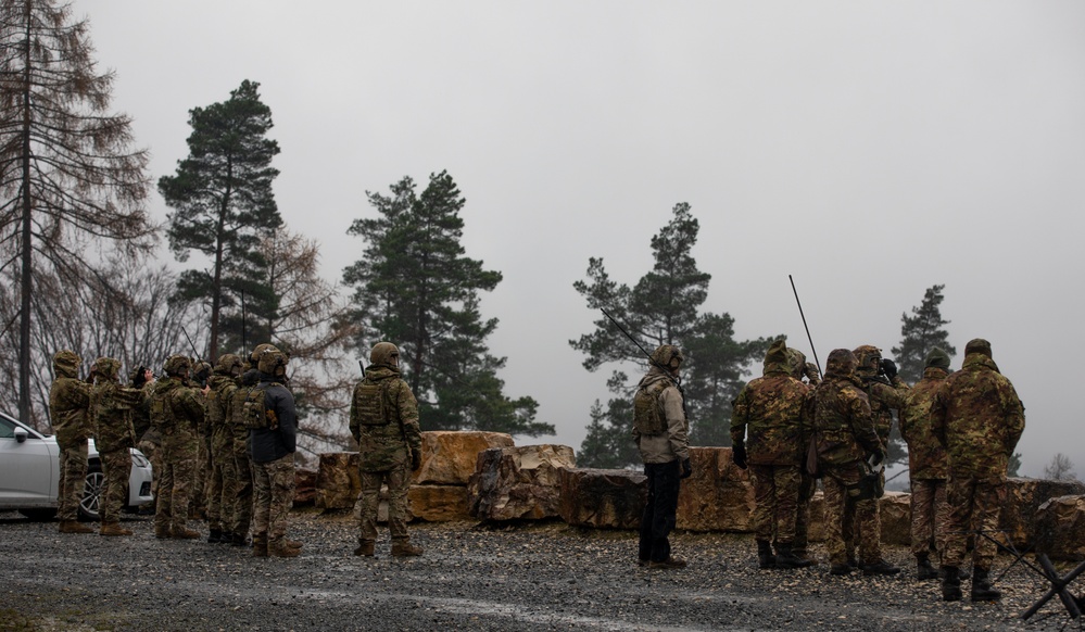 Multinational joint terminal attack controllers execute a close air support mission as part of Dynamic Front 25