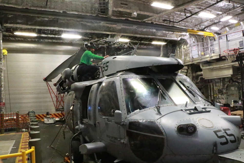 USS Tulsa (LCS 16) Sailors Conduct Aircraft Maintenance