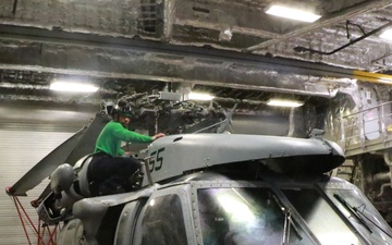 USS Tulsa (LCS 16) Sailors Conduct Aircraft Maintenance