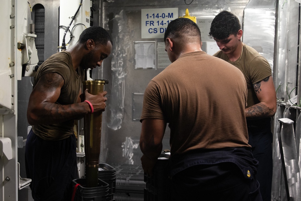 USS Omaha (LCS 12) Conducts an Ammunition Unload While Underway