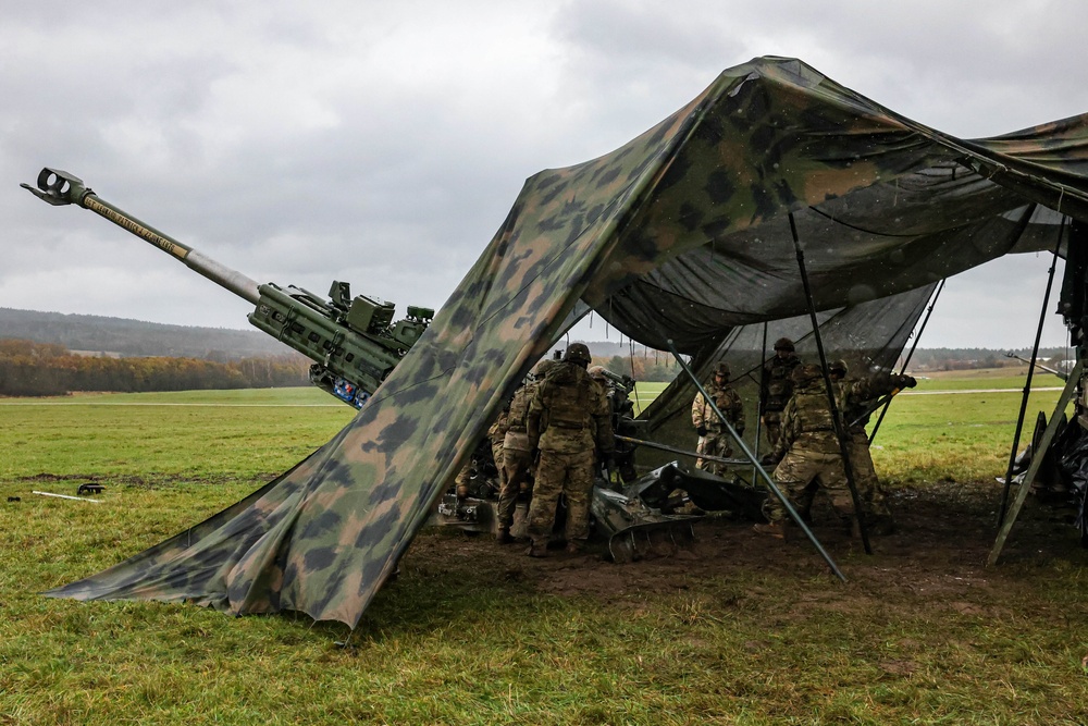 2CR Soldiers fire live rounds with M777A2 howitzer during Dynamic Front 25