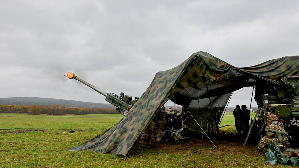 2CR Soldiers fire live rounds with M777A2 howitzer during Dynamic Front 25