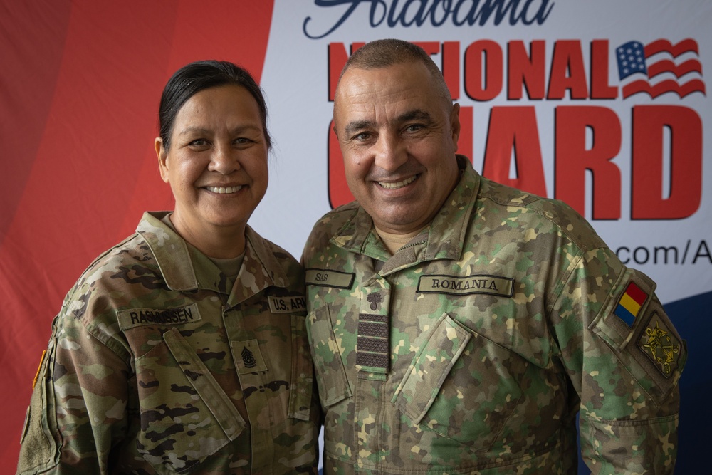 Alabama Guard enlisted leaders pose for a photo with Romanian partner