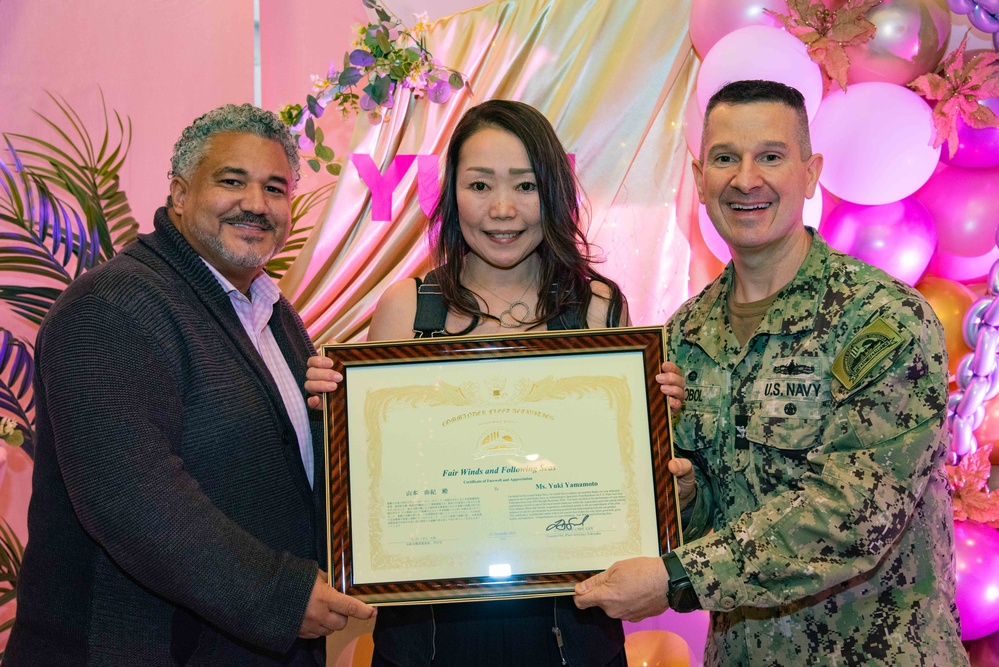 CFAY MWR Secretary Yuki Yamamoto receives Certificate of Farewell and Appreciation, Nov. 20, 2024