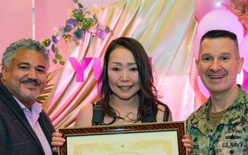 CFAY MWR Secretary Yuki Yamamoto receives Certificate of Farewell and Appreciation, Nov. 20, 2024