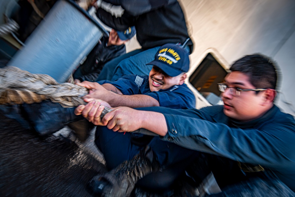 Nimitz Sailors Heave Line on the Fantail