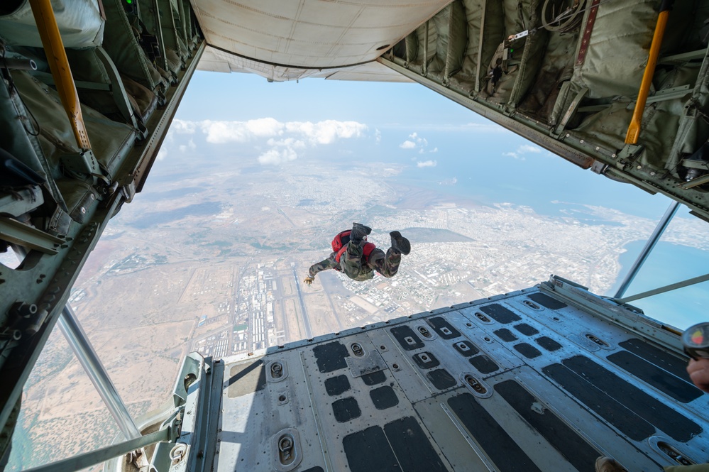 French Foreign Legion Commando Jumps from U.S. Marine Corps KC-130J &quot;Bronco&quot; during Partner Appreciation Day