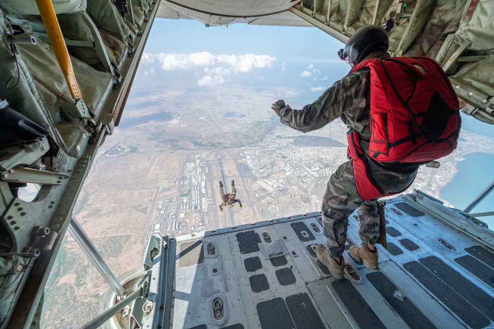 French Foreign Legion Commando Jumps from U.S. Marine Corps KC-130J &quot;Bronco&quot; during Partner Appreciation Day