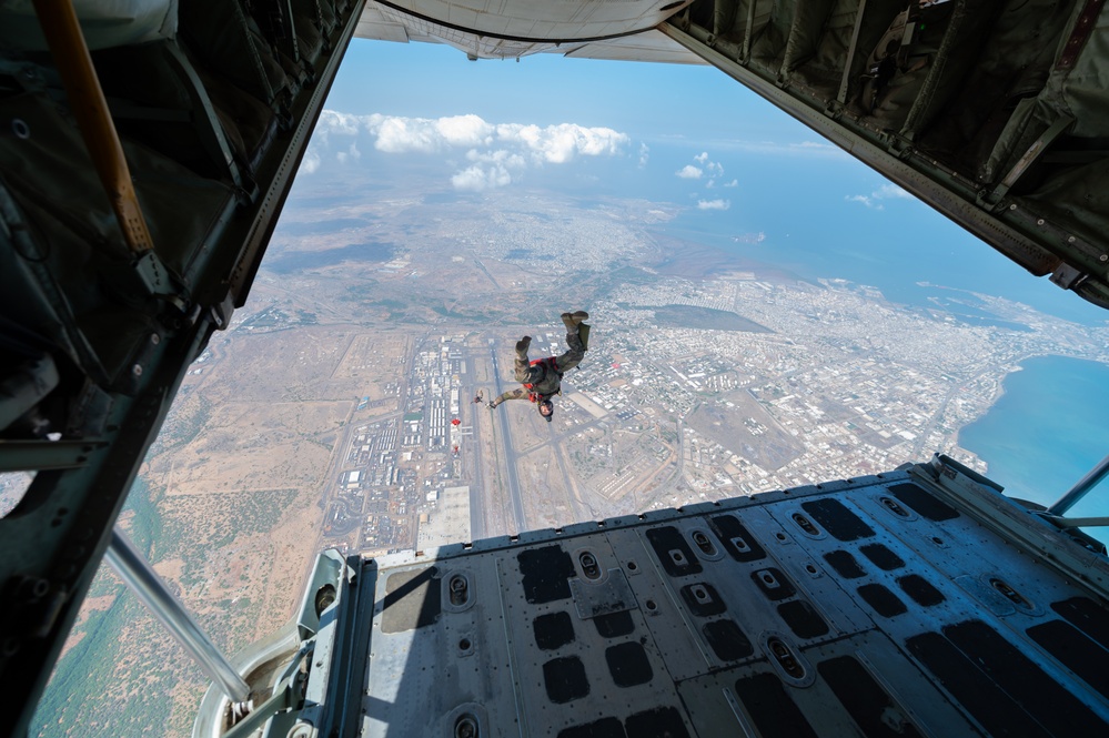 French Foreign Legion Commandos Jump from U.S. Marine Corps KC-130J &quot;Bronco&quot; during Partner Appreciation Day