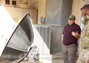 Signals Soldier assigned to Transportation unit learns how to operate Hawk Eye satellite