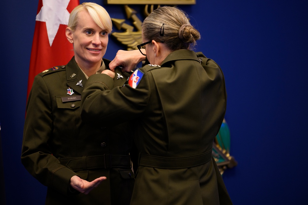 U.S. Army Astronaut MAJ Kathleen Rubins is awarded the Basic Aviator Badge with the Astronaut Device and Space Operations Badge the Pentagon