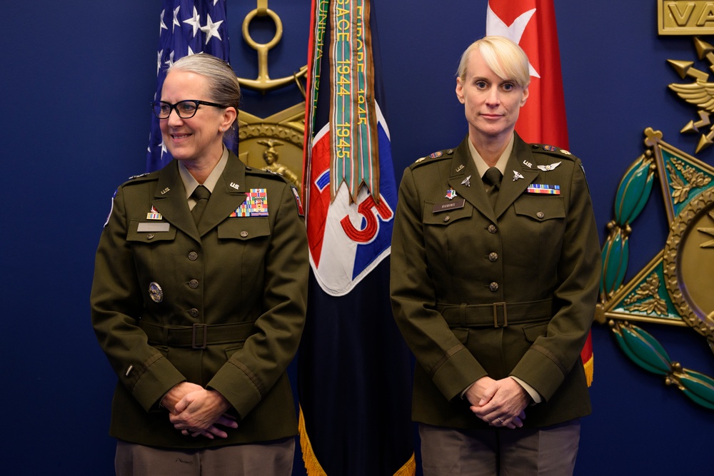 U.S. Army Astronaut MAJ Kathleen Rubins is awarded the Basic Aviator Badge with the Astronaut Device and Space Operations Badge at the Pentagon