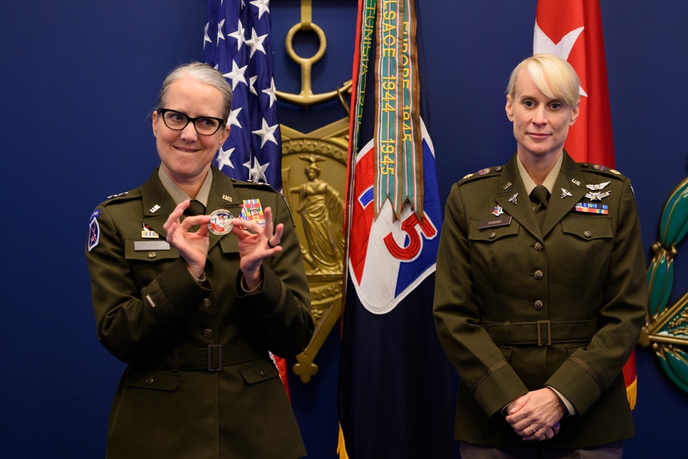 U.S. Army Astronaut MAJ Kathleen Rubins is awarded the Basic Aviator Badge with the Astronaut Device and Space Operations Badge at the Pentagon