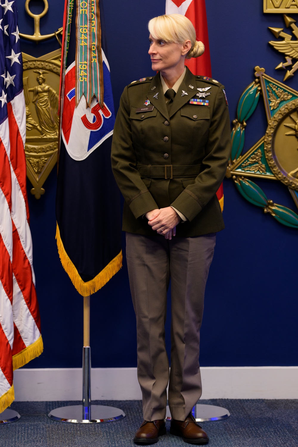 U.S. Army Astronaut MAJ Kathleen Rubins is awarded the Basic Aviator Badge with the Astronaut Device and Space Operations Badge the Pentagon