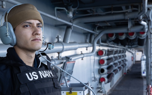 USS Tripoli Sailors Stand Lookout and Security Watch