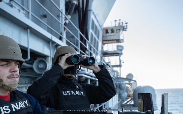 USS Tripoli Sailors Stand Lookout and Security Watch