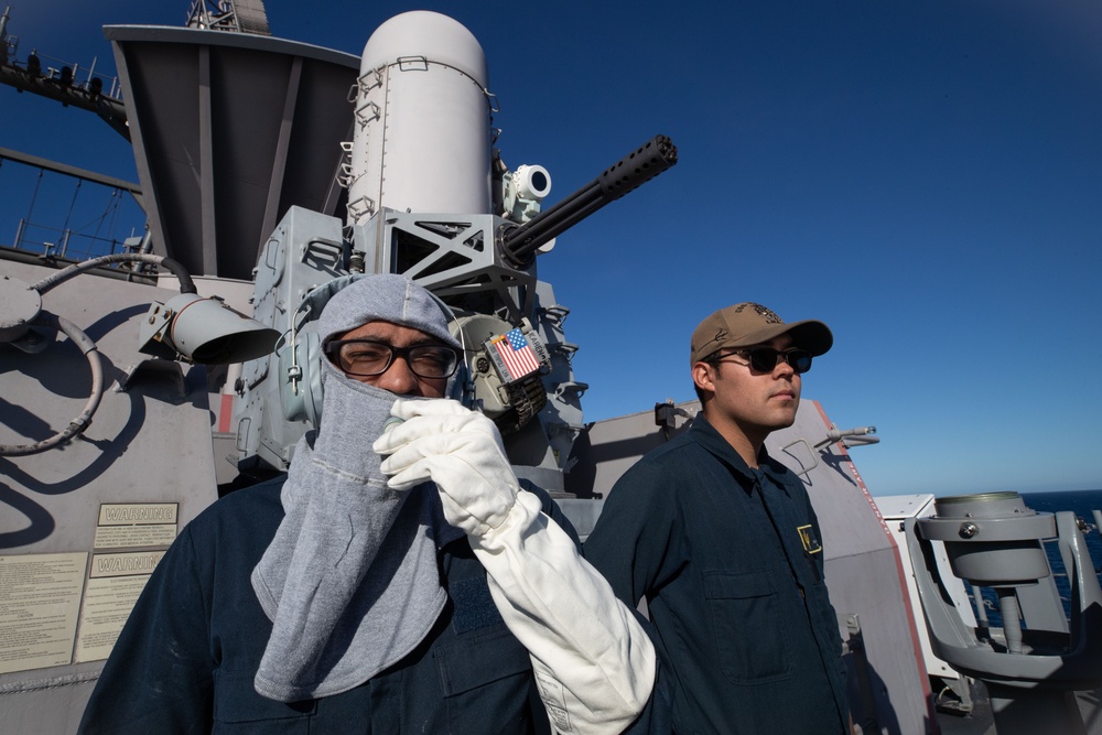 USS Tripoli Sailors Stand Lookout and Security Watch