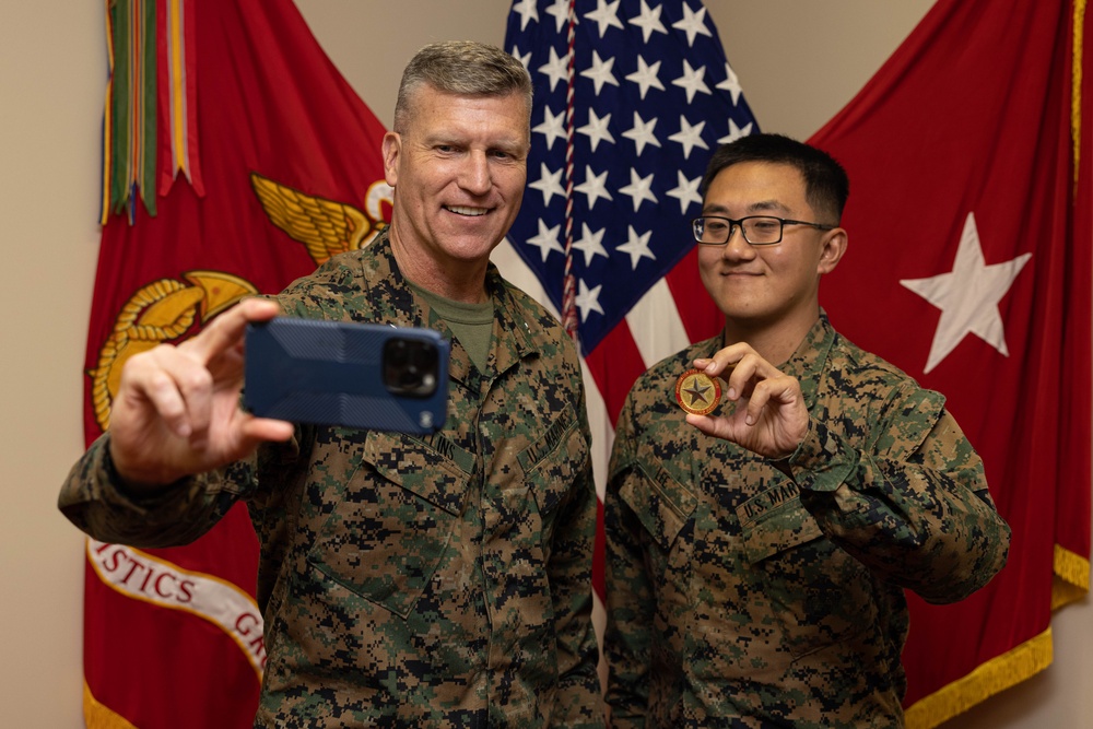 Brig. Gen. Collins Congratulates 3rd MLG Marine and NCO of the Quarter