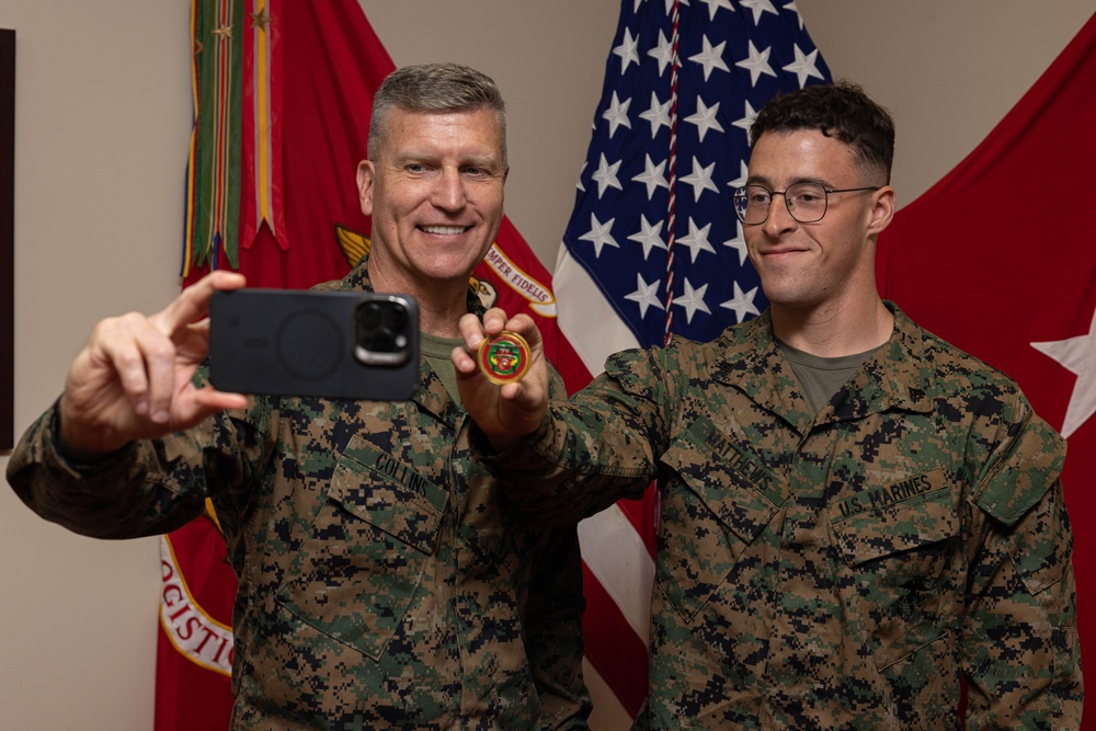 Brig. Gen. Collins Congratulates 3rd MLG Marine and NCO of the Quarter