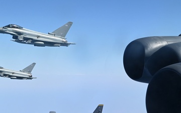 U.S. B-52 Stratofortress strategic bombers integrate with allies, partners during bomber task force flight over CENTCOM