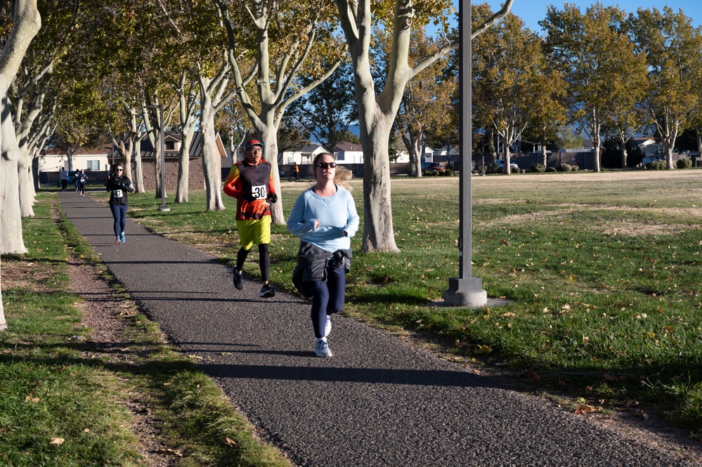 Trotting to the finish line at the Kirtland Turkey Trot