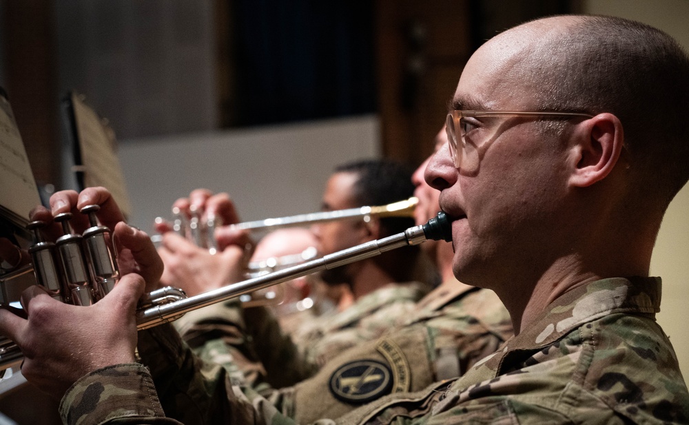 U.S. Army Herald Trumpets rehearse in anticipation of the 60th Presidential Inauguration