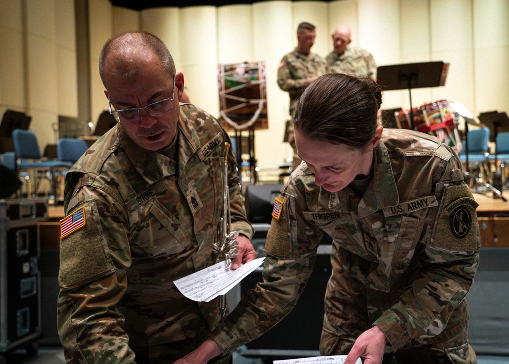 U.S. Army Herald Trumpets rehearse in anticipation of the 60th Presidential Inauguration