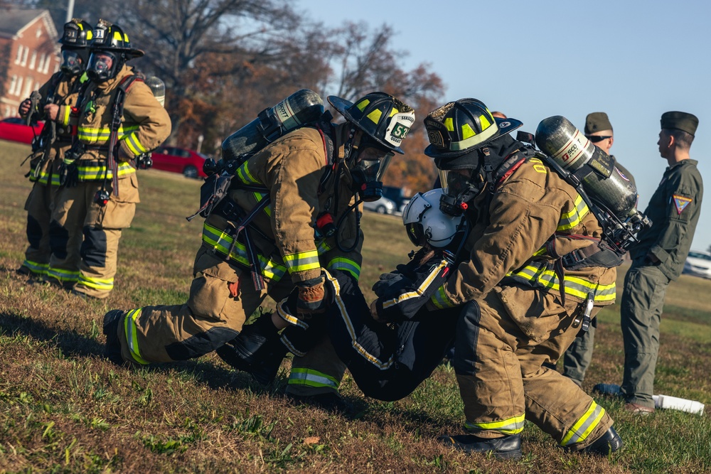 Quantico Fire and Emergency Services participate in emergency evacuation exercise