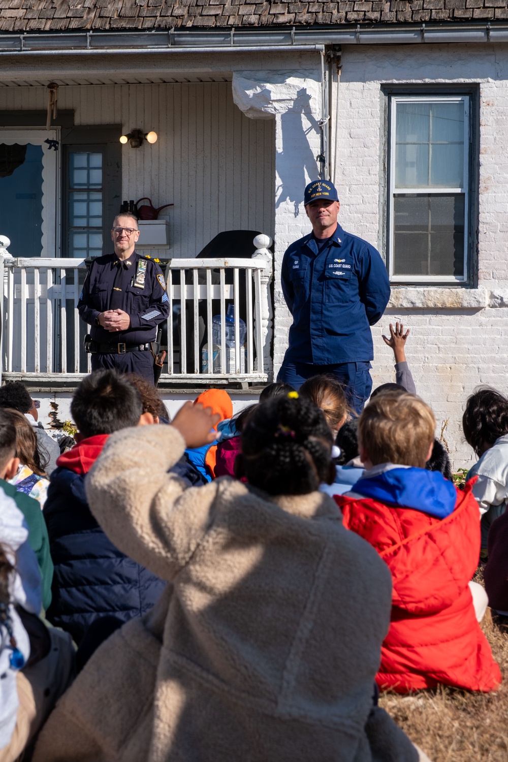 Coast Guard Member Engages with Students on Coney Island Lighthouse History