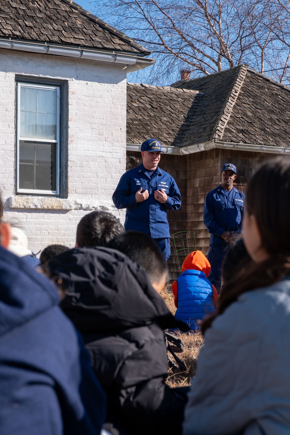 Coast Guard Member Engages with Students on Coney Island Lighthouse History