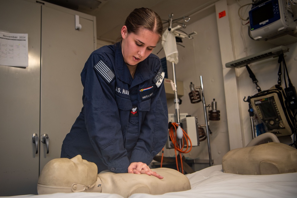 USS Ronald Reagan (CVN 76) Sailors participate in CPR training and certification