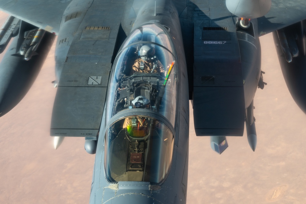 U.S. KC-135 refuels aircraft over U.S. CENTCOM