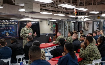 ESG 7 Leadership Meets With Sasebo Waterfront Junior Enlisted aboard USS America (LHA 6)