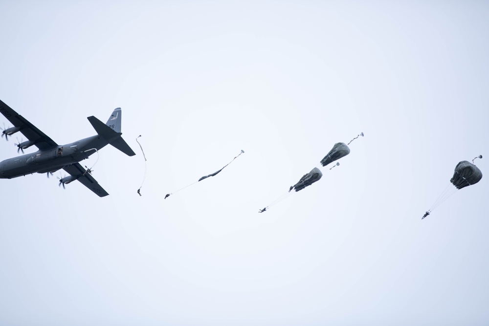 Paratroopers from the 173rd Airborne Brigade conduct a routine jump in Aviano
