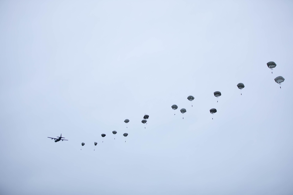 Paratroopers from the 173rd Airborne Brigade conduct a routine jump in Aviano