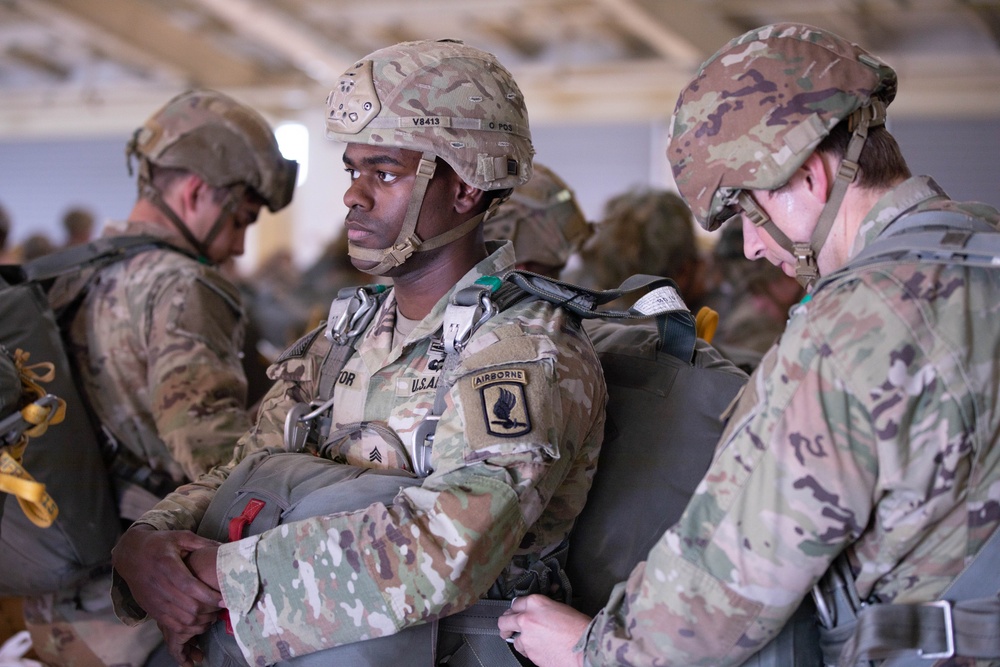 Paratroopers from the 173rd Airborne Brigade conduct a routine jump in Aviano