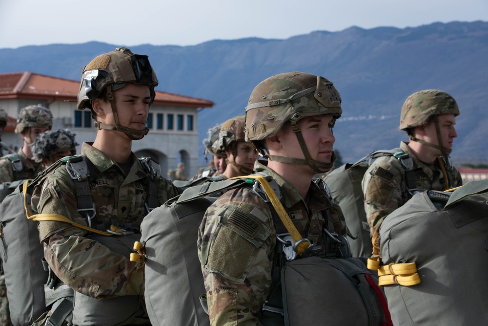 Paratroopers from the 173rd Airborne Brigade conduct a routine jump in Aviano