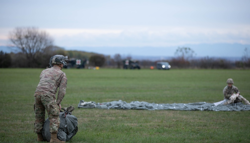 Paratroopers from the 173rd Airborne Brigade conduct a routine jump in Aviano