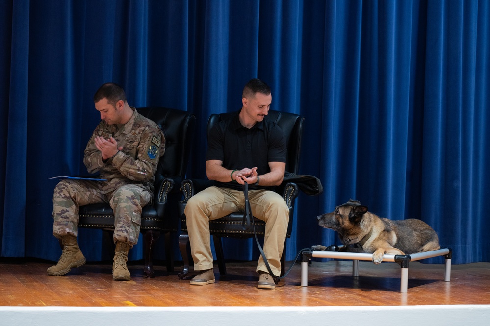 Beloved military working dog Scooby retires to a life of leisure