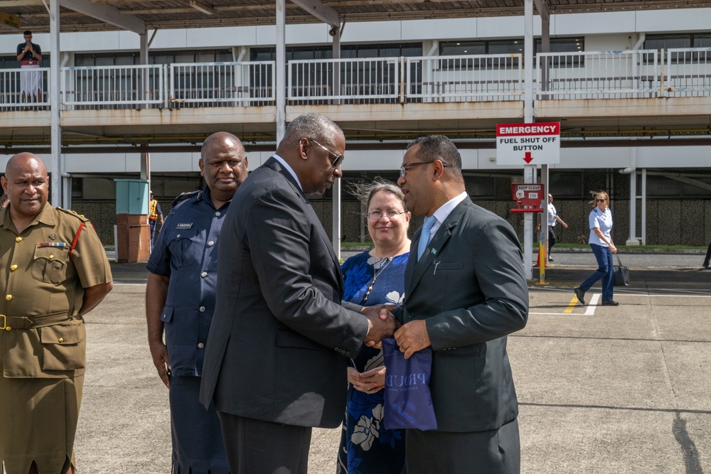 Secretary Austin departs Fiji, arrives at Joint Base Andrews