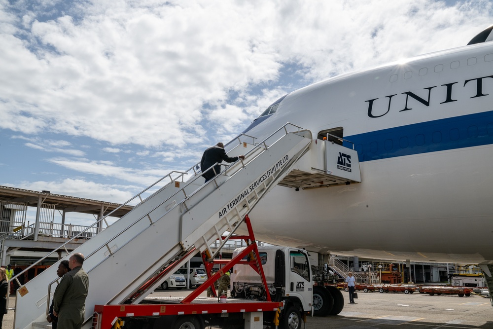 Secretary Austin departs Fiji, arrives at Joint Base Andrews